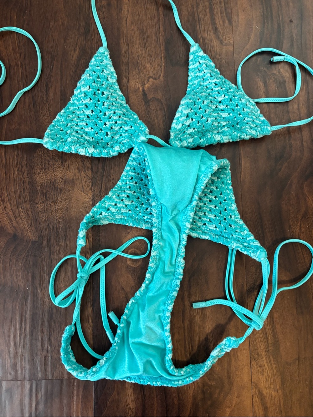 triangl swimwear Turquoise Crochet Tie-Side Bikini - Picture 4 of 9